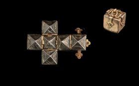9ct Gold & Silver Masonic Cube sponsor mark RP. Opens to reveal Masonic symbols.