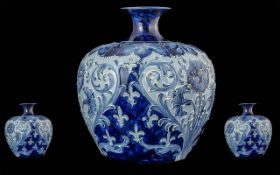 James Macintyre William Moorcroft Signed Large and Impressive Florian Ware Blue on Blue Bulbous
