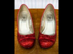 Pair of Harrods Limited Edition Dorothy Shoes from The Wizard of Oz red sparkly shoes. Size 6.