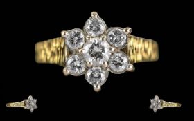 Ladies Pleasing 18ct Gold Diamond Set Cluster Ring, Flower head Setting, Brilliant Cut Diamonds of