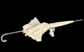 Vintage 925 Sterling Silver Handled and Cream Lace Umbrella. Handle Fully Hallmarked. Approx