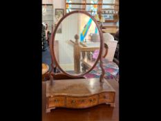 George III Serpentine Fronted Mahogany Toilet Mirror, three drawers to base inlaid with ebony and