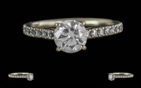 Ladies Platinum Diamond Set Ring. Marked Platinum 950. The Central Round Brilliant Cut Diamonds (