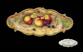 Royal Worcester Hand Painted and Signed Fruits Boat Shaped Dish ' Fruits ' Stillife, Apples and