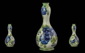 William Moorcroft Signed Double Gourd Vase. c.1903 - 1904, Blue / White Pansy on White Ground.