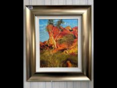 Rolf Harris Signed Print Titled 'Son on Devil's Marbles' Framed and glazed
