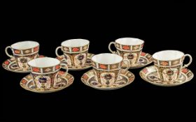 Royal Crown Derby Set of Fine Six Large Hand Painted Old Imari Pattern Cup and Saucers. Pattern No