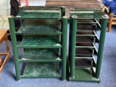 Green Marbled Effect Glass Five Shelf Music Unit, together with a matching revolving CD music stand.