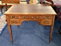 Edwardian Mahogany Leather Top Desk, with five short frieze drawers, square tapering legs, with