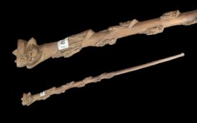 Very Unusual and Rare Antique Carved exotic Hardwood Walking Stick, depicting stations of the