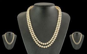Ladies Double Strand Pearl Necklace with 9ct Gold and Pearl Clasp. The Cultured Pearls of Good