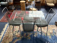 Modern Glass & Chrome Kitchen Table, with four chairs. Marked Ewfezeta - The Yellow Living.