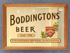 Framed Advertising Pub Mirror, Boddington's Beer, measures 24'' x 34''.