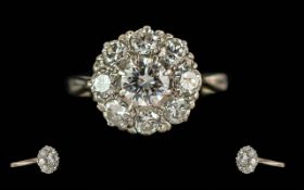 Ladies 18ct White Gold Diamond Set Cluster Ring. Tests 18ct Gold. Flower head Design. Well Matched