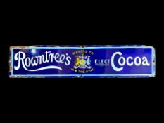 Cast Iron Enamelled Sign 'Rowntrees Cocoa'. Measures 5.5'' x 25''. Blue and white enamel.