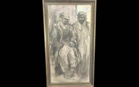 A Good Chalk & Pastel Drawing Sketch on Paper, depicting two workers probably North Eastern School
