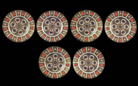Royal Crown Derby Hand Painted Set of Six Large Old Imari Pattern Cabinet Plates. Pattern Number