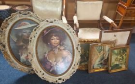 A Collection of Six Decorative Pictures, some with ornate frames.