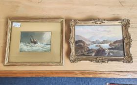 John Teasdale Oil on Board Scottish Loch Scene, depicts Kilchurn Castle. Signed bottom right, in