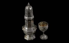 925 Sterling Silver Sugar Caster & Small Silver Cup. Both Hallmarked for Silver. Combined Weight