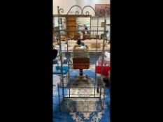 Wrought Iron Shelving Unit, with four fixed shelves. Height approx. 74'', width 30.5'' x depth