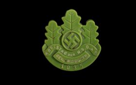 An Unusual 1935 Bakerlite Green Party German Brooch with oak leaves.