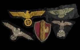 Five German WWII Embroidered Original Tunic Eagle Emblems.