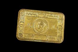 Queen Mary's Brass Embossed WWI Christmas Box 1914, in very good condition.