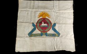 Lancashire Fusiliers Regiment, Egypt Silk Banner, unframed, circa 1900. 19'' x 18''.