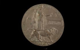 1914-1918 War Death Penny Bronze awarded to Archibald James Rowan Hamilton.