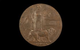 Bronze Death Penny From the Great World War 1914-18, posthumously given to William Andrews.