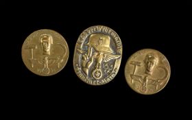 Three German Pressed Brass WWII Military Badges, one 1936 'Cagderwehrmach Frankfurt-Main, and two