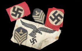 Five German Original Cloth Arm Bands & Embroidered Insignias from the 2nd World War Period.