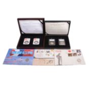 Silver Proof 50p Coin Set, and four £2 Coin and Stamp Sets.