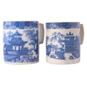 Two Staffordshire pearlware porter mugs