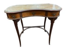 A German Jugendstil bird’s eye maple and mahogany kidney shaped dressing table, width 98cm, depth