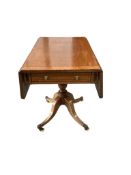 A Regency banded mahogany drop leaf Pembroke breakfast table fitted two drawers, width 81cm, depth