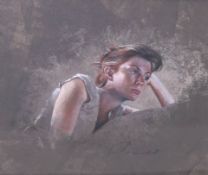 § § Nathalie Picoulet (b.1968) 'Sienne', study of a young woman resting her head on her hand, signed