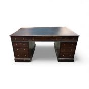 A Victorian mahogany twin pedestal partner's desk, width 152cm, depth 98cm, height 74cm
