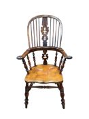 A Victorian Yorkshire area yew and elm Windsor armchair, width 66cm, depth 46cm, height 110cm