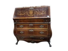 A late 18th century Dutch mahogany and marquetry inlaid bureau, width 114cm, depth 58cm, height