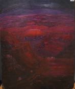 Muriel Rose (1897-1986), surreal landscape, signed, oil on board, unframed, 75 x 61cm