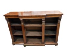 A Victorian mahogany breakfront dwarf bookcase, width 130cm, depth 43cm, height 92cm