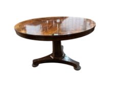 An early Victorian rosewood crossbanded circular mahogany tilt top breakfast table, diameter