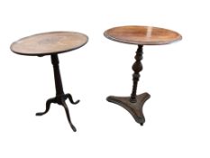 A George III circular mahogany tripod wine table, diameter 54cm, height 71cm together with a