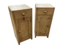 A pair of pine bedside cupboards, width 34cm, depth 32cm, height 76cm
