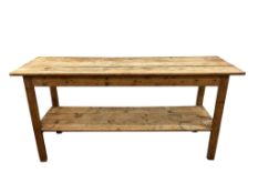 A 19th century rectangular pine two tier serving table, width 178cm, depth 58cm, height 85cm