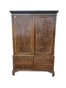 A George III satinwood banded and inlaid mahogany linen press, width 127cm, depth 64cm, height