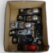 Seven Stanley block planes, including a No.A18, a No.60 1/2, together with five others