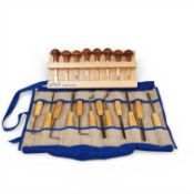 Two Swiss Pfeil sets of carving chisels, one set of twelve with octagonal handles in the original